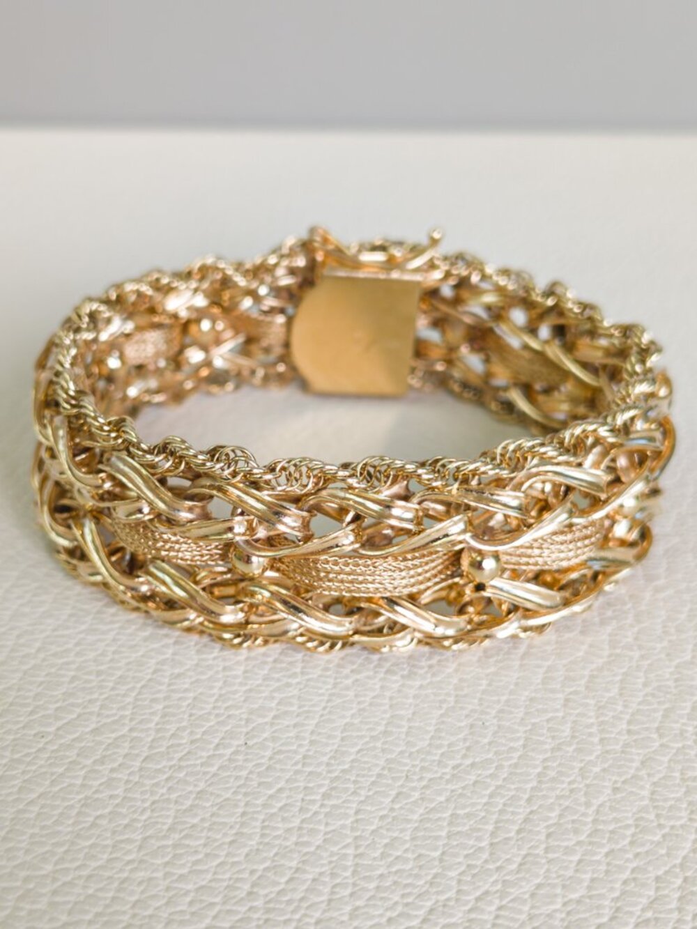 Mid-Century Heavy 14k Gold Ornate Bracelet, 49.9g